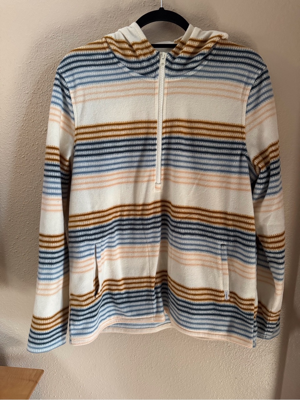 O'Neill Striped Half-Zip Hoodie - Cream, Blue & Brown